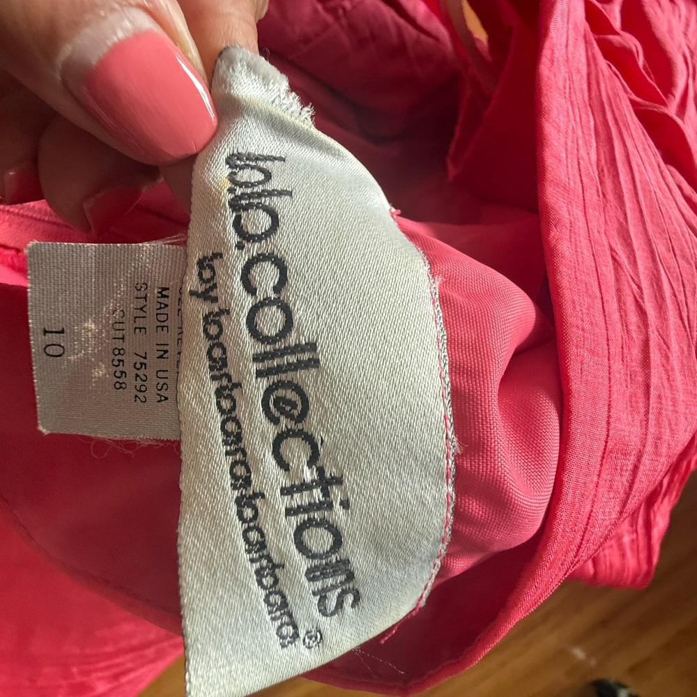 Vintage 80s Pink Puff Sleeve Cocktail Dress sz 10 Hot Pink Ruffle Ruched - Picture 9 of 10